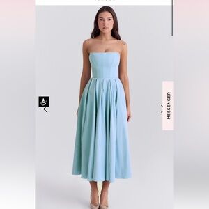 House of CB Audrey TUSCAN BLUE STRAPLESS MIDI SUNDRESS